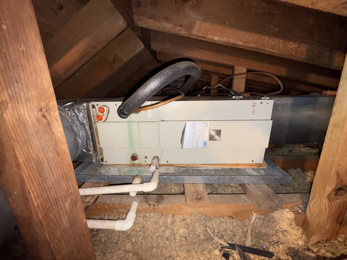 Carrier air handler installed in a home attic