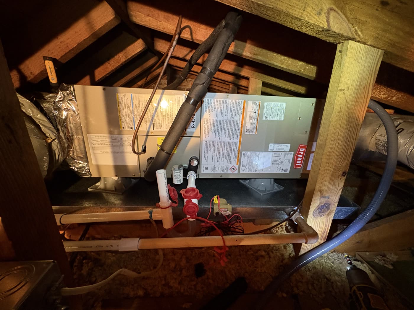 Bryant attic air handler serviced with R454B refrigerant